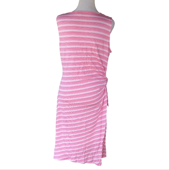 Talbots Pink White Stripe Side Tie Detail French Terry Midi Sleeveless Dress - Picture 5 of 8